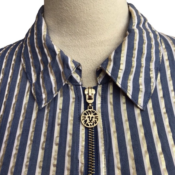 Anne Klein Metallic Striped Zippered Long Sleeve Shirt Dress Size 4 - Picture 8 of 11